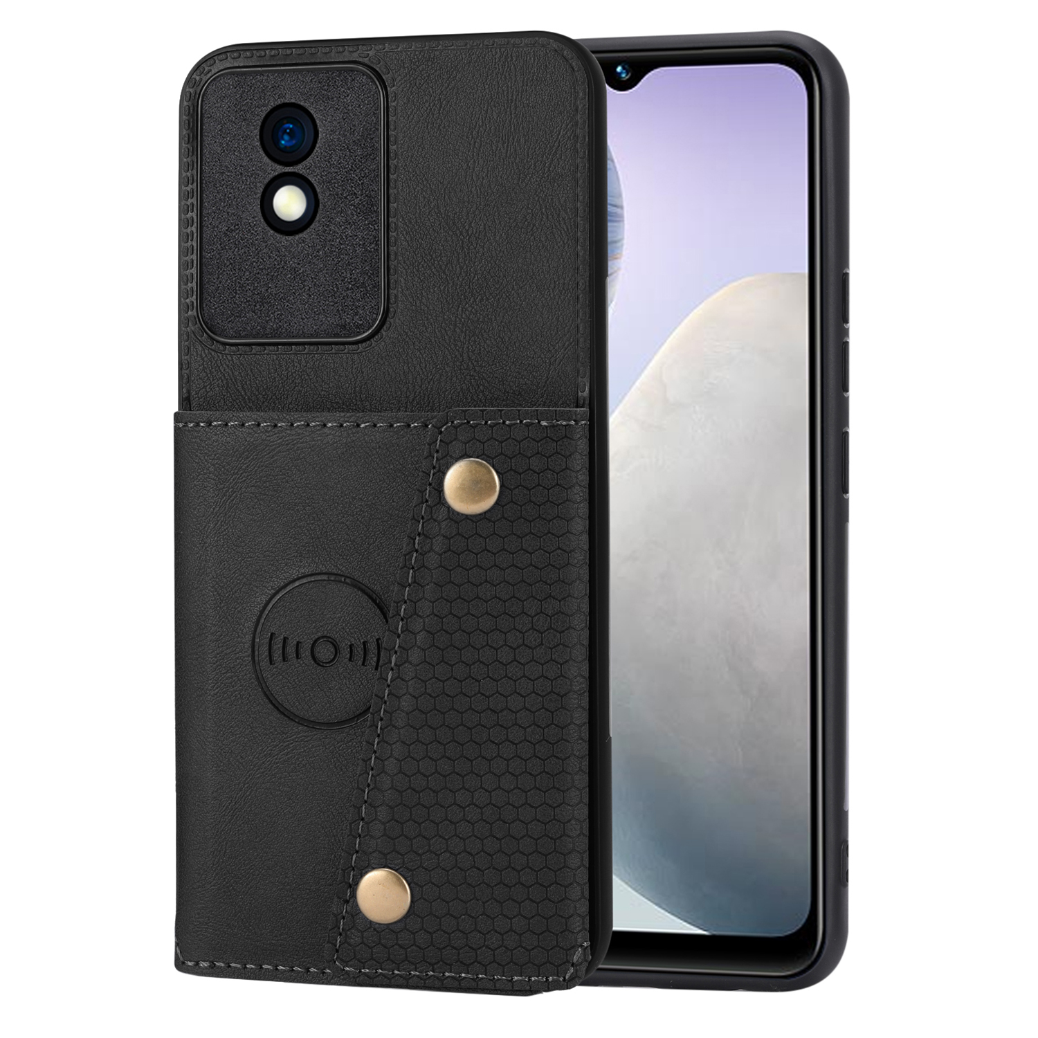 

Rückfall Für Vivo Y02 4g / Y11 (2023) Kartenhalter Kickstand PU Lederbeschichtete TPU -telefonabdeckung - Schwarz, vivo Y02 4G
