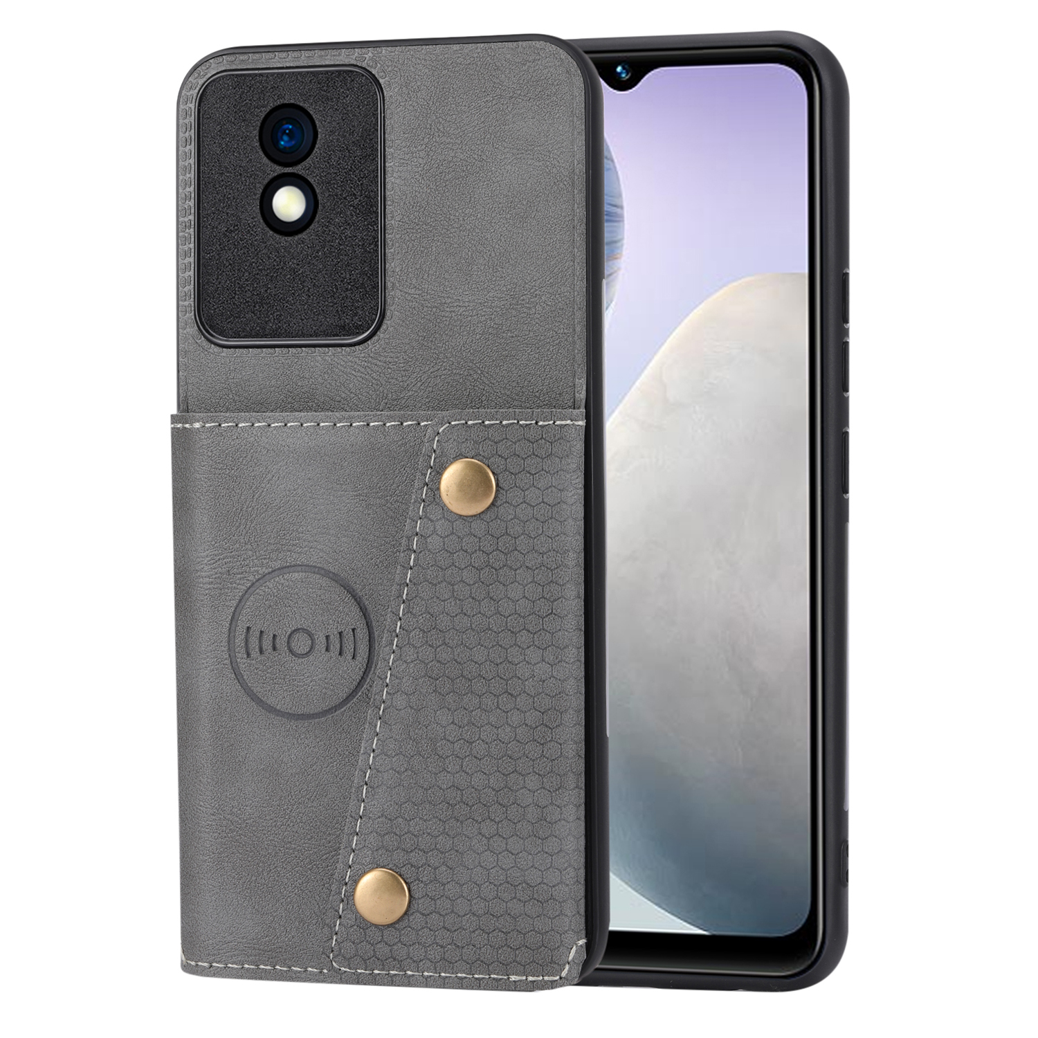

Rückfall Für Vivo Y02 4g / Y11 (2023) Kartenhalter Kickstand PU Lederbeschichtete TPU -telefonabdeckung - Grau, vivo Y02 4G