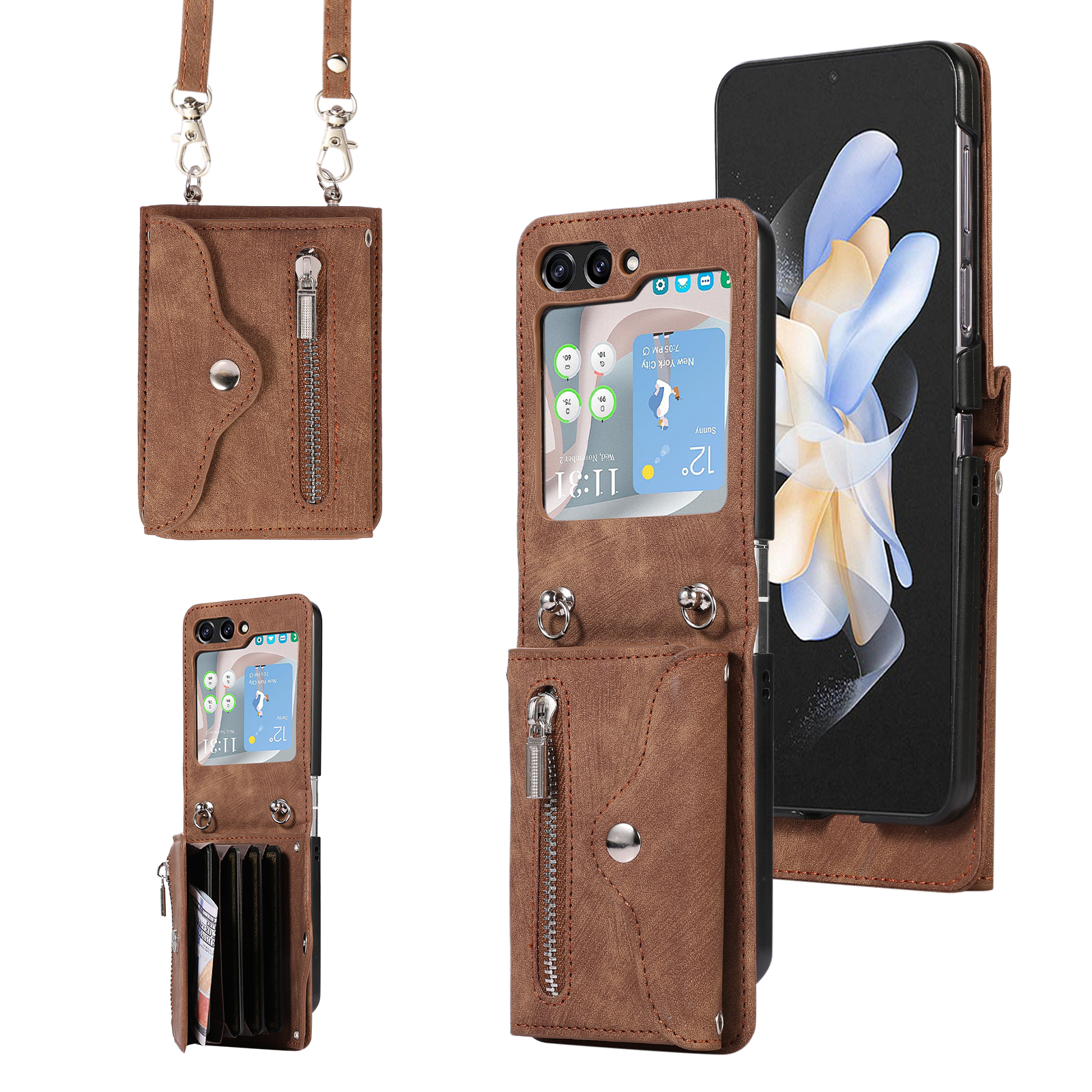 

Für Samsung Galaxy Z Flip5 5G RFID Blocking Card Bag Case PU Leder+pc -telefonabdeckung Mit Kickstand - Braun, Galaxy Z Flip5 5G