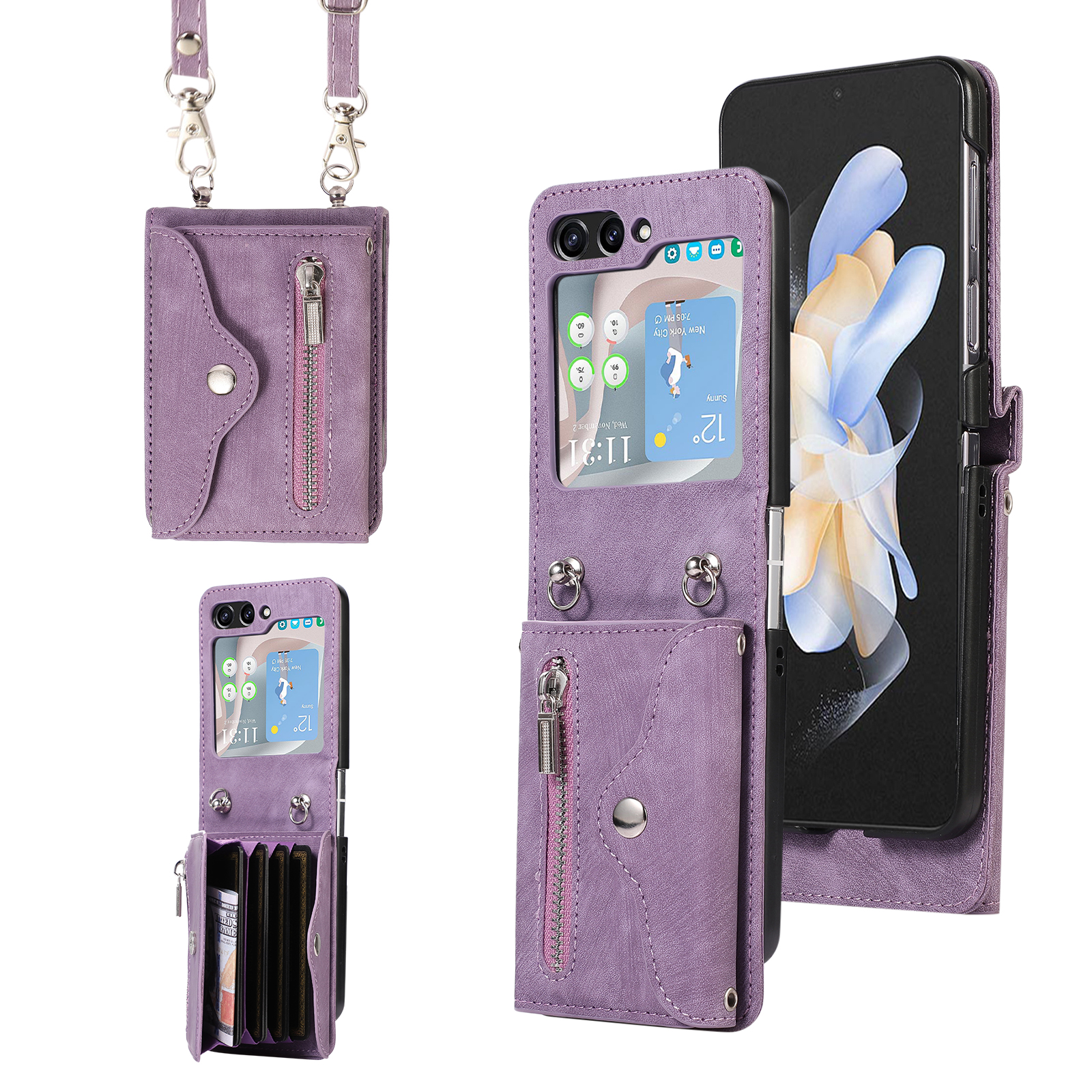 

Für Samsung Galaxy Z Flip5 5G RFID Blocking Card Bag Case PU Leder+pc -telefonabdeckung Mit Kickstand - Lila, Galaxy Z Flip5 5G