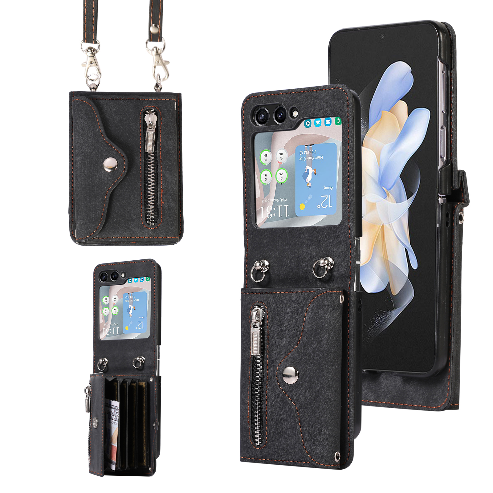 

Für Samsung Galaxy Z Flip5 5G RFID Blocking Card Bag Case PU Leder+pc -telefonabdeckung Mit Kickstand - Schwarz, Galaxy Z Flip5 5G