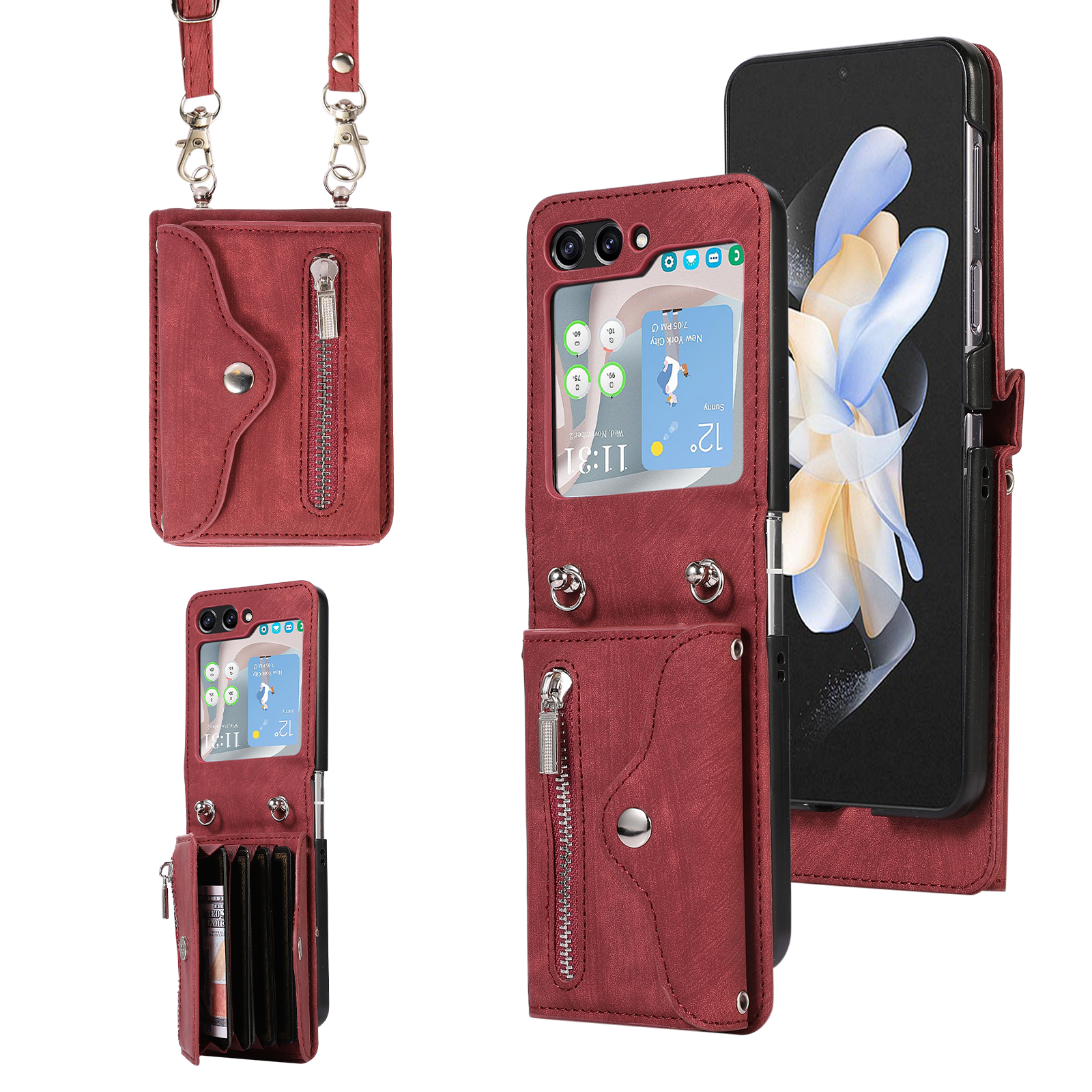 

Für Samsung Galaxy Z Flip5 5G RFID Blocking Card Bag Case PU Leder+pc -telefonabdeckung Mit Kickstand - Rot, Galaxy Z Flip5 5G