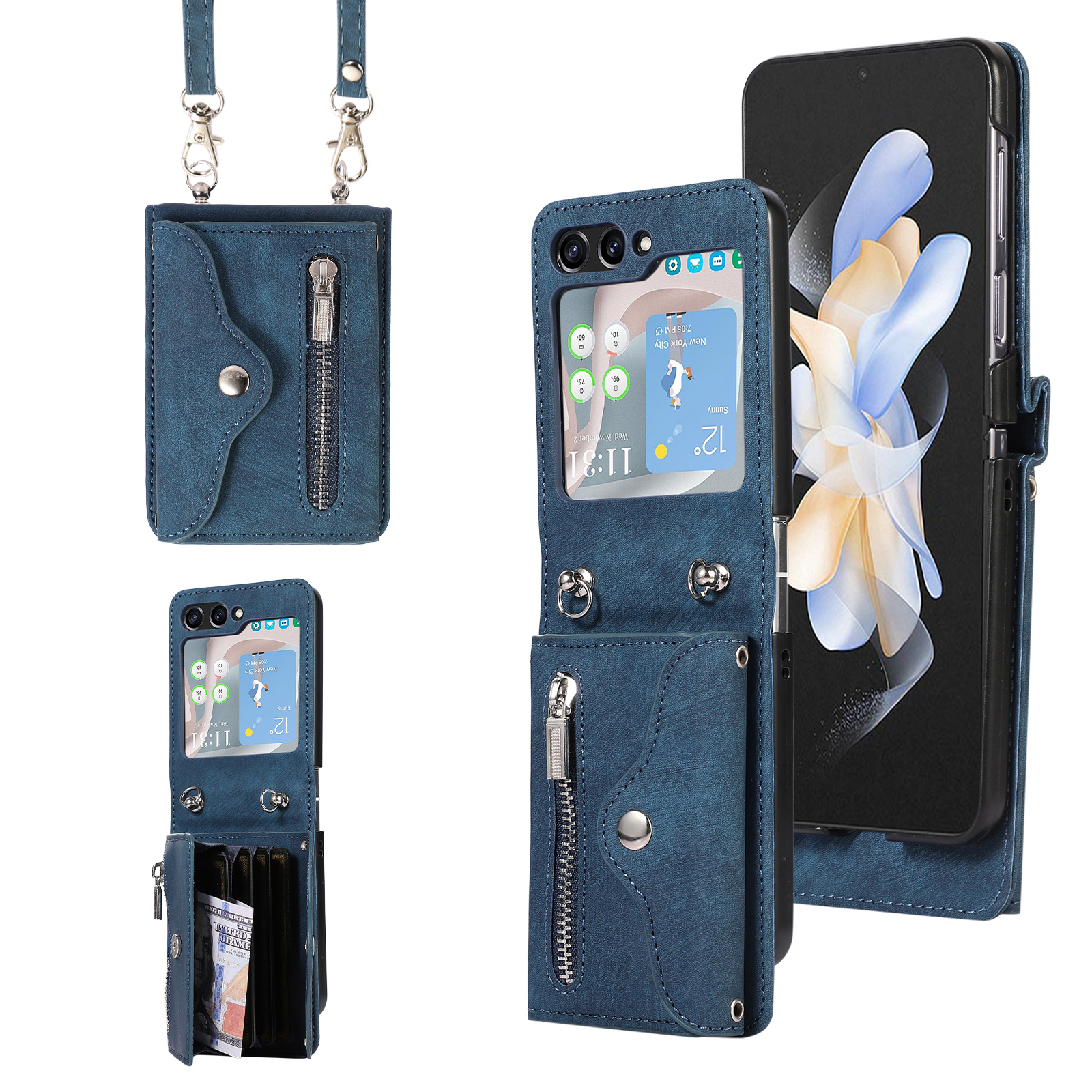 

Für Samsung Galaxy Z Flip5 5G RFID Blocking Card Bag Case PU Leder+pc -telefonabdeckung Mit Kickstand - Blau, Galaxy Z Flip5 5G