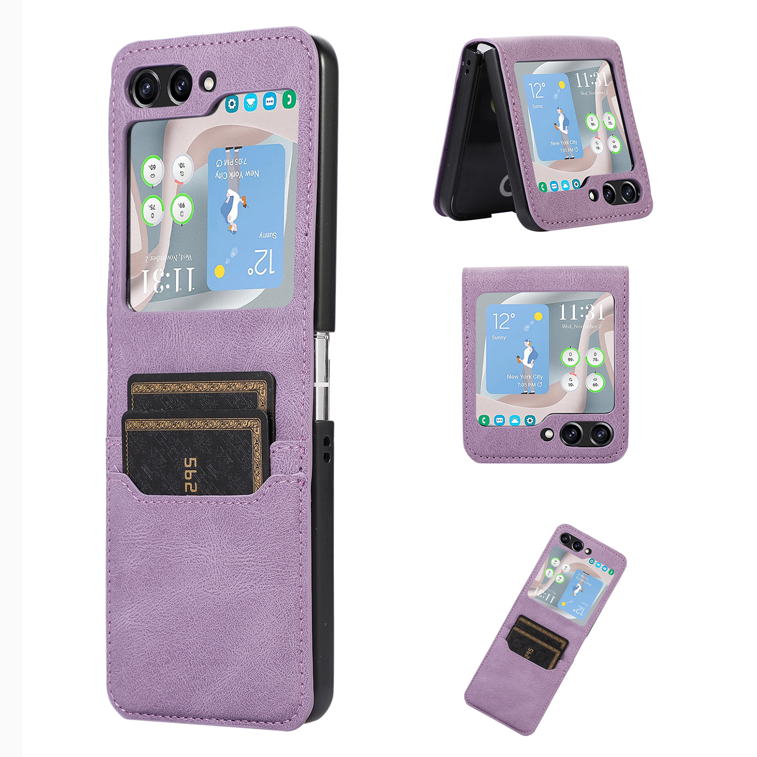 

Für Samsung Galaxy Z Flip5 5G Kartenschlitz Telefon Hülle Schockproof PU Leder -pc -telefonabdeckung - Lila, Galaxy Z Flip5 5G