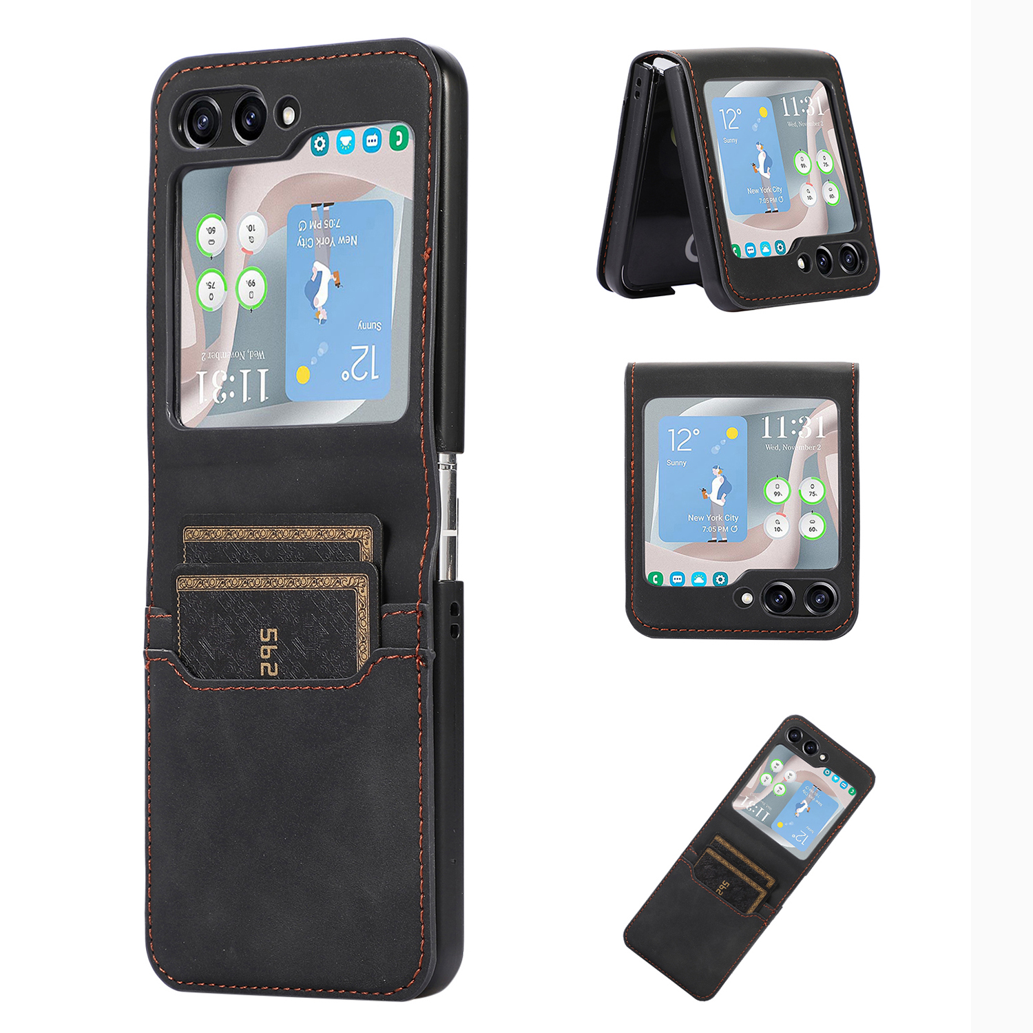 

Für Samsung Galaxy Z Flip5 5G Kartenschlitz Telefon Hülle Schockproof PU Leder -pc -telefonabdeckung - Schwarz, Galaxy Z Flip5 5G