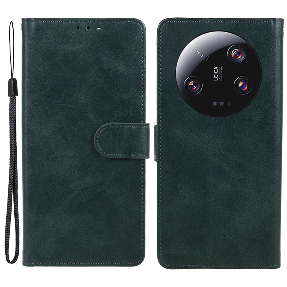 

Für Xiaomi 13 Ultra PU Leder -telefonhülle Wälte Textur Brieftasche Schutzschutzabdeckung - Mitternacht Grün, Xiaomi 13 Ultra