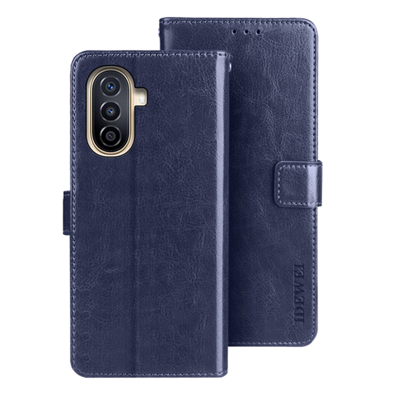 

Idewei Für Huawei Nova Y71 4g / Y70 Plus 4g / Y70 4G Handy Shell Brieftasche Verrückte Pferde Texturstand Leder Telefonabdeckung - Dunkelblau, Huawei nova Y71 4G