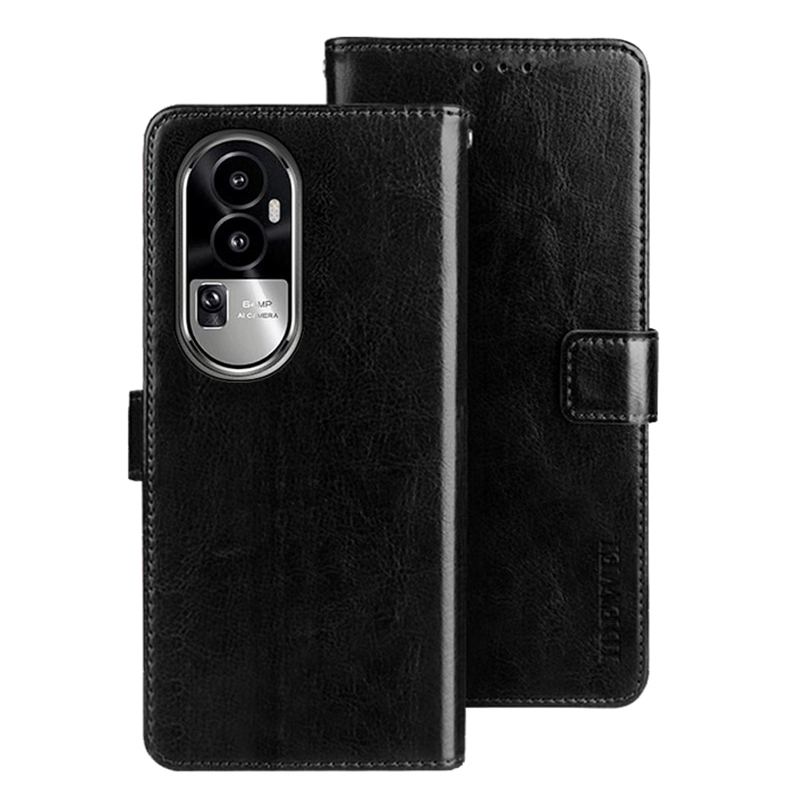 

IDEWEI Für Oppo Reno10 Pro+ 5G Anti-fingerabdruck Telefonschalen Brieftasche Verrückte Pferdestauer Lederhülle Deckung - Schwarz, Oppo Reno10 Pro+ 5G