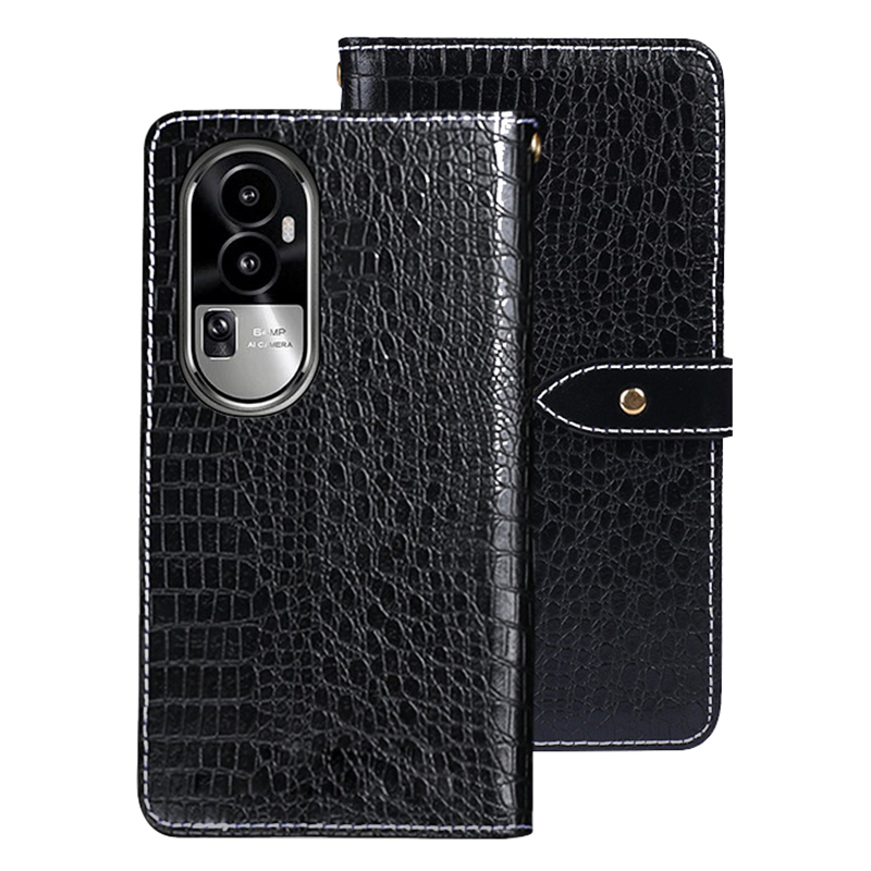 

IDEWEI -telefonhülle Für Oppo Reno10 Pro 5G Leder Brieftasche Krokodil Texturständer Telefonabdeckung - Schwarz, Oppo Reno10 Pro (China) 5G