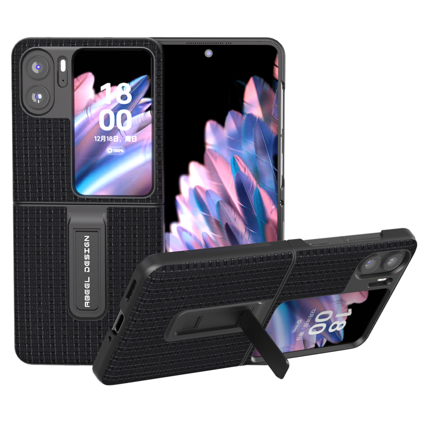 

Abeel Für Oppo Finden Sie N2 Flip 5G Kuhspurleder -leder -pc -telefonhülle Schlanker Fit Kickstand Cover - Schwarz, Oppo Find N2 Flip 5G