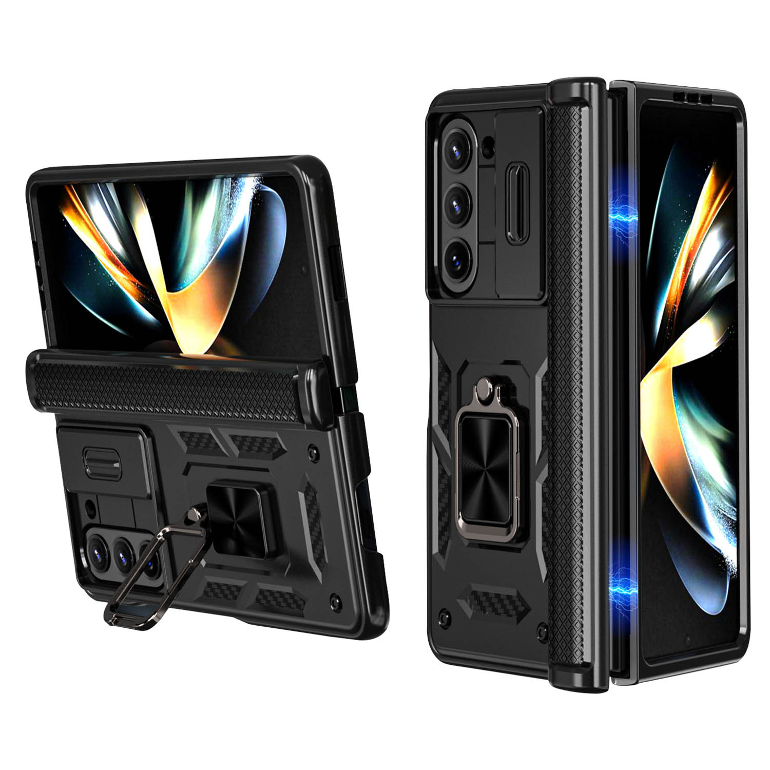 

BulkSourcing Für Samsung Galaxy Z Fold5 5G Dia -kameraschutz Phone Hülle Kickstand -pc -abdeckung - Schwarz, Galaxy Z Fold5 5G