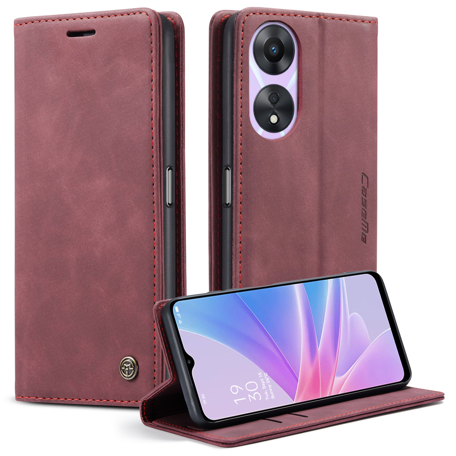 

Caseme 013 -serie Für Oppo A78 5G Multifunktionen Brieftaschenhülle PU Lederständer Flip Cover - Weinrot, Oppo A78 5G