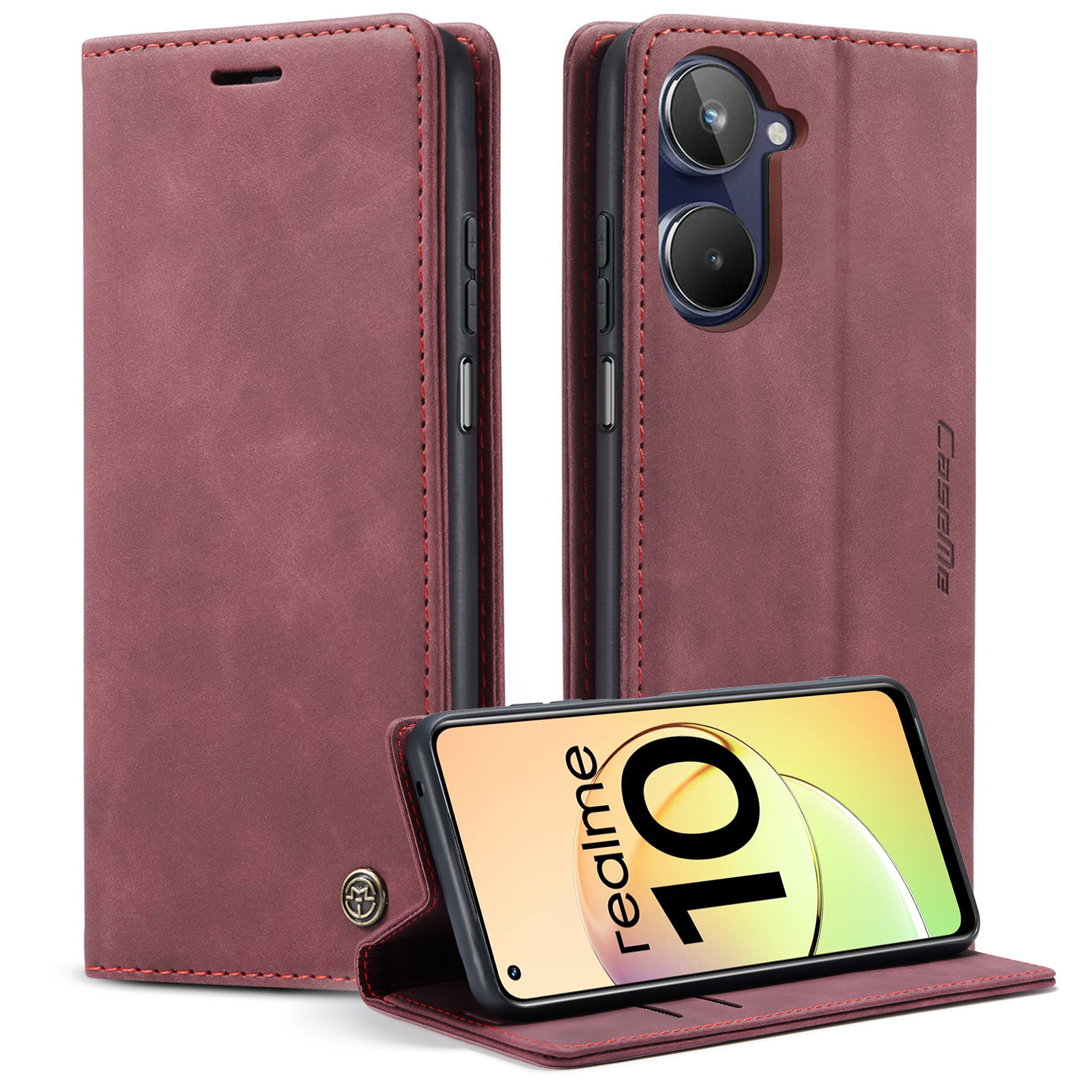

Caseme 013 -serie Für Realme 10 4G PU Leder -ständer Wallet Hülle Flip Handyabdeckung - Weinrot, Realme 10 4G