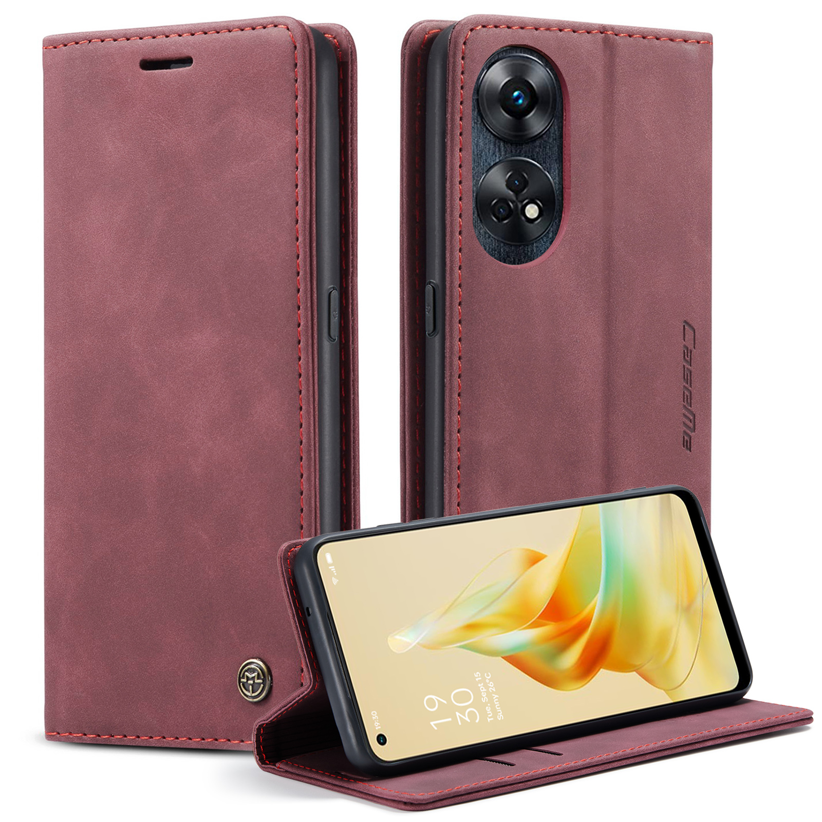 

Caseme 013-serie Für Oppo Reno8 T 4G Anti-kratzer-telefonabdeckung Pu-leder-läder-tpu-shell-ständer Flip Hülle - Weinrot, Oppo Reno8 T 4G