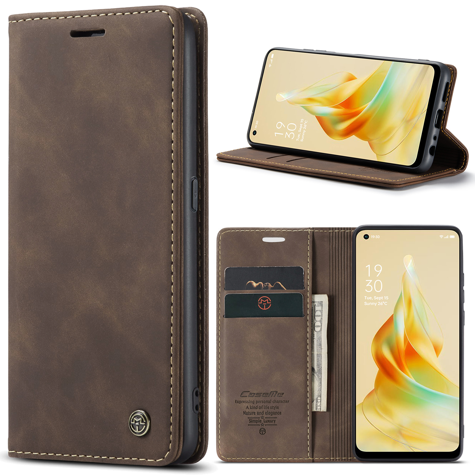 

Caseme 013-serie Für Oppo Reno8 T 4G Anti-kratzer-telefonabdeckung Pu-leder-läder-tpu-shell-ständer Flip Hülle - Kaffee, Oppo Reno8 T 4G