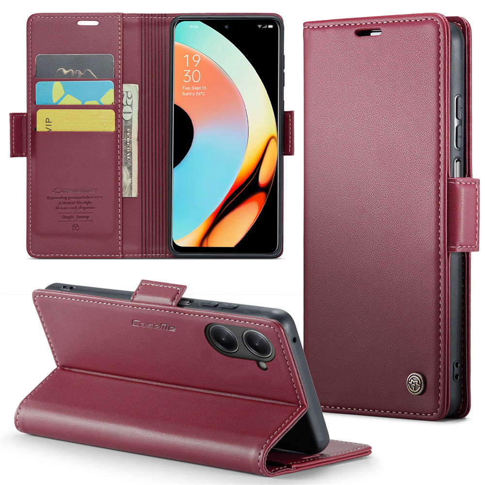 

Caseme 023 Series Phone Stand Hülle Für Realme 10 Pro 5G RFID Blocking Wallet PU Lederabdeckung - Rot, Realme 10 Pro 5G