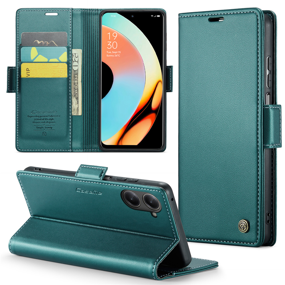 

Caseme 023 Series Phone Stand Hülle Für Realme 10 Pro 5G RFID Blocking Wallet PU Lederabdeckung - Grün, Realme 10 Pro 5G