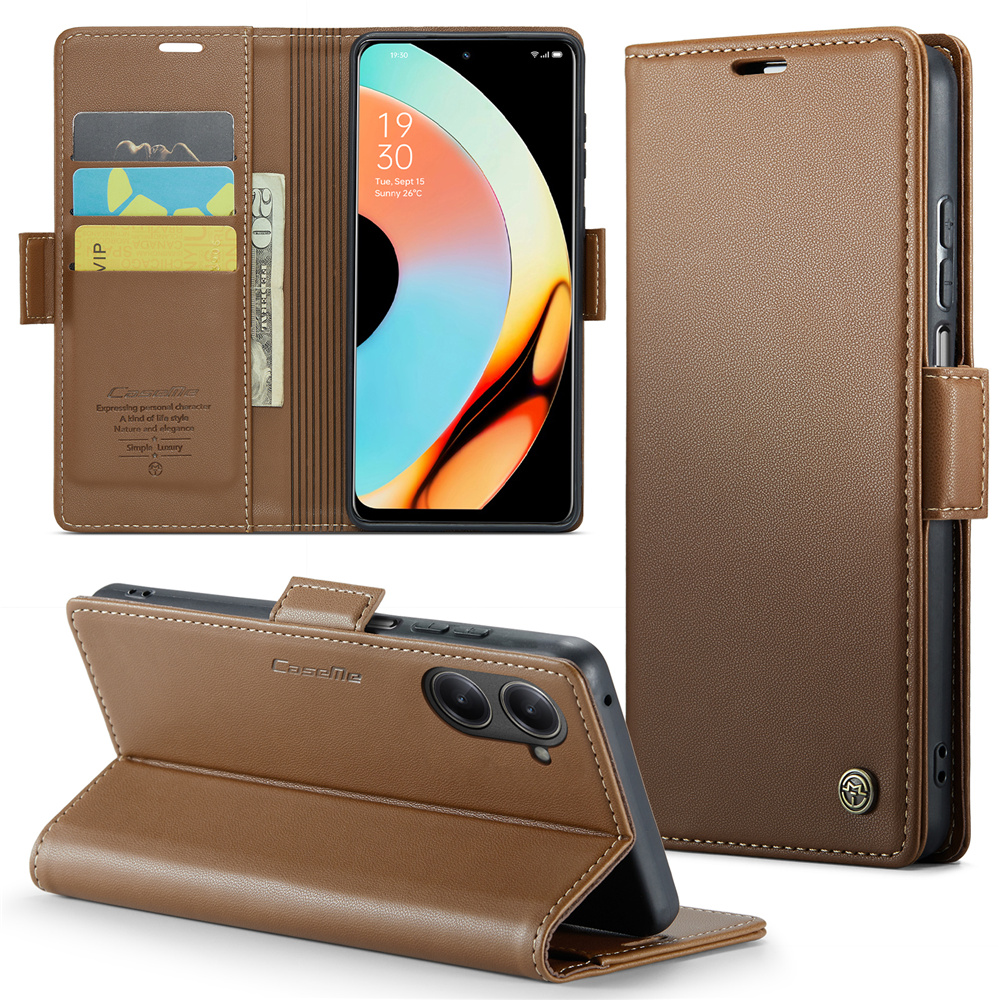 

Caseme 023 Series Phone Stand Hülle Für Realme 10 Pro 5G RFID Blocking Wallet PU Lederabdeckung - Braun, Realme 10 Pro 5G