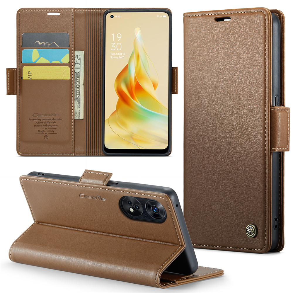

Caseme 023 Serie RFID Blocking Wallet Hülle Für Oppo Reno8 T 4G Litchi Textur Stand Leder Telefonabdeckung - Braun, Oppo Reno8 T 4G