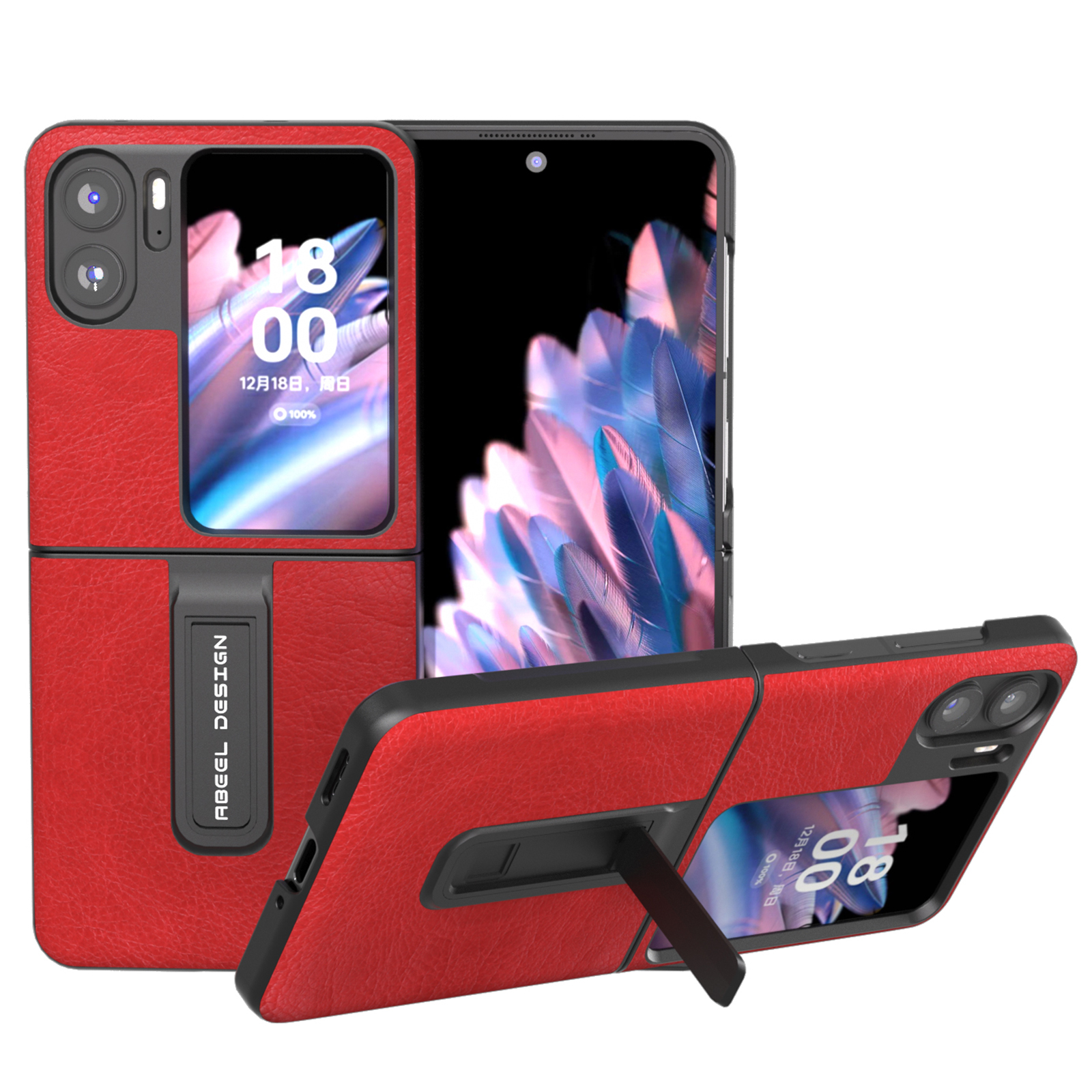 

Abeel Für Oppo Find N2 Flip 5G PU Leder+pc Slim Fit Case Retro Litchi Textur Kickstand -telefonabdeckung - Rot, Oppo Find N2 Flip 5G