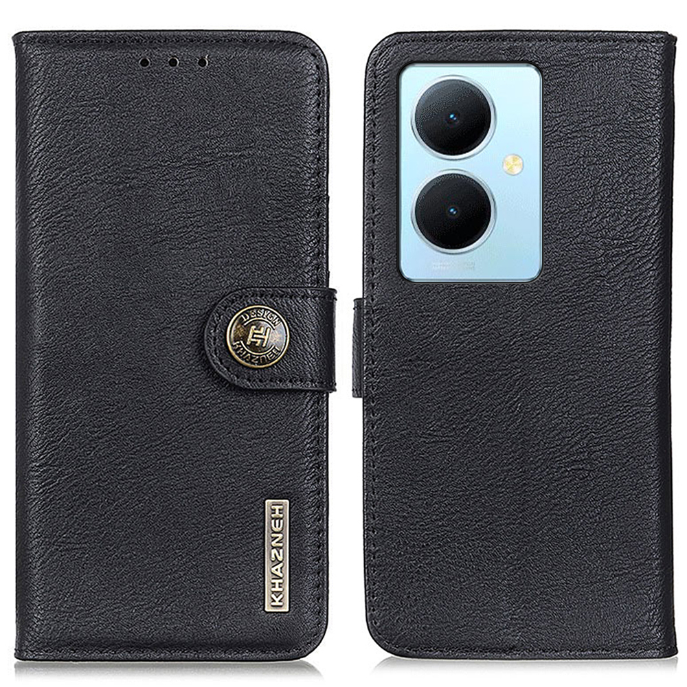 

Khazneh Für Vivo Y78+ 5g / Y78 5G Lederständer Brieftaschenhülle Kuhläden-textur Drop-proof-shell - Schwarz, vivo Y78 5G