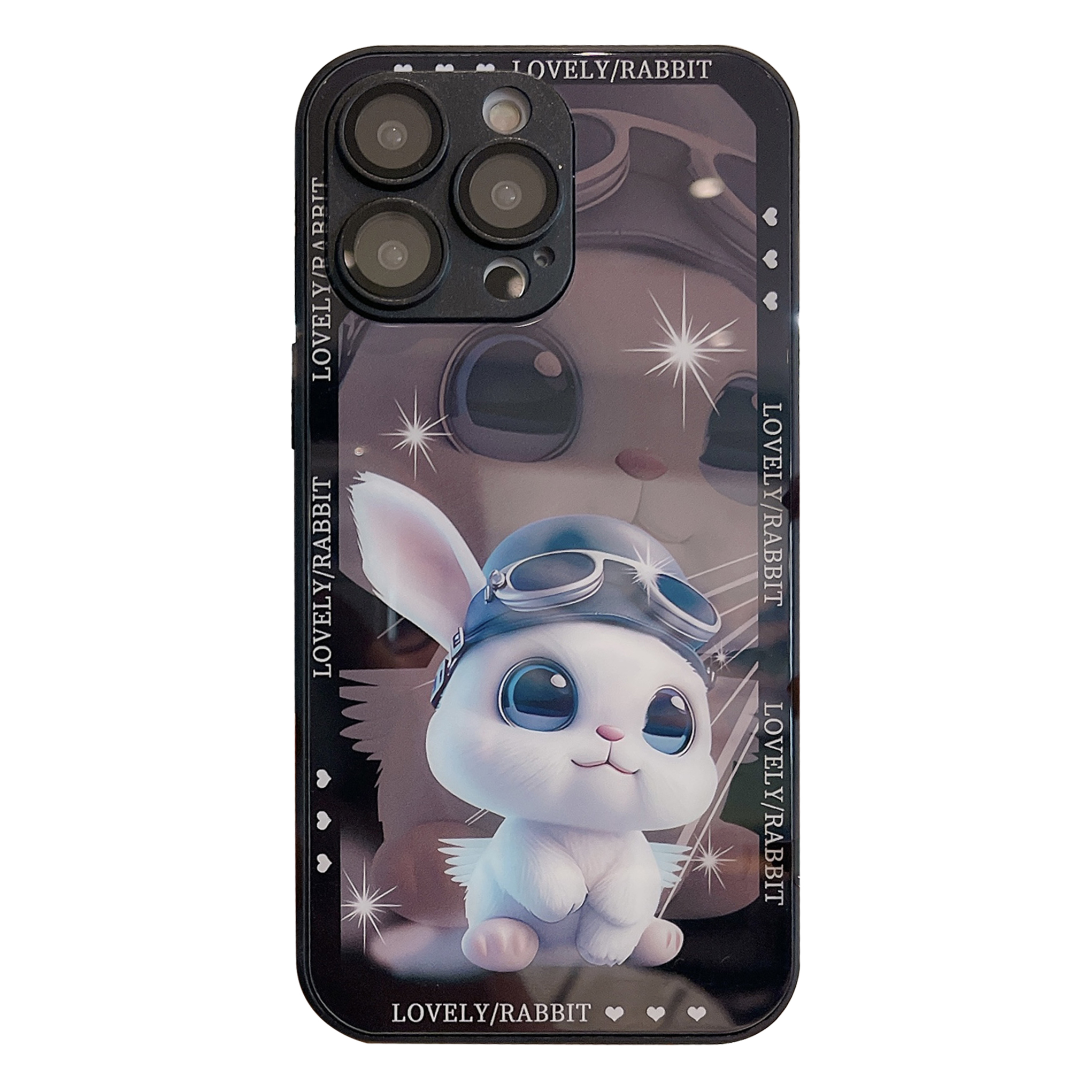 

Für Das Iphone 14 Pro Max Temperierte Glas+tpu -kaninchen -pilot -pilotmuster -druckphase Mit Linsenfilm - Schwarz, iPhone 14 Pro Max