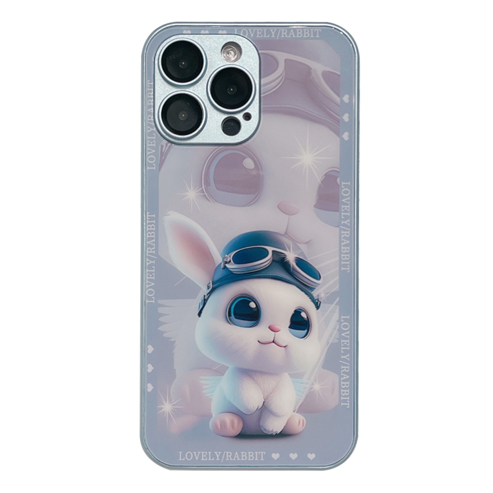

Für Iphone 14 Pro Back Shell Mit Objektivfilm Rabbit Pilot Muster Drucktemperaturglas+tpu -telefonhülle - Blau, iPhone 14 Pro