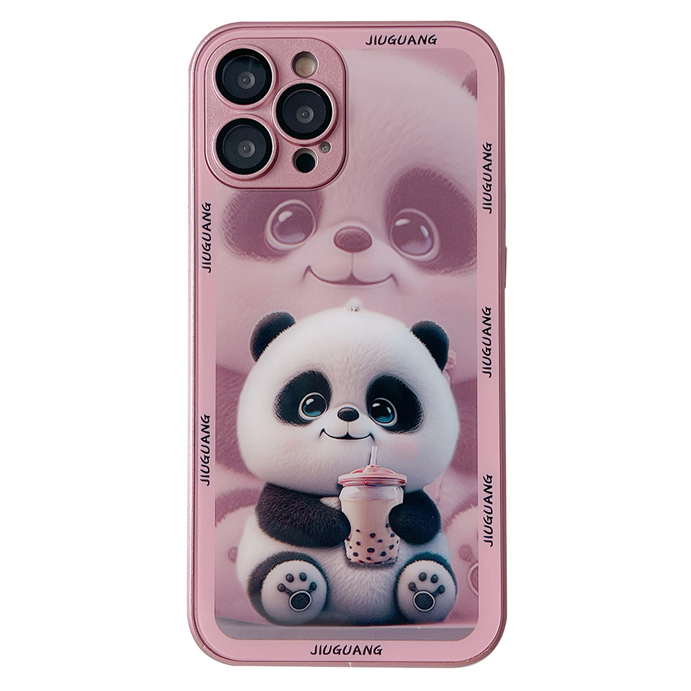

Anti-fall-cover Für Iphone 13 Pro Milch Tee Panda Muster Druckerglas+tpu-telefonhülle Mit Linsenfilm - Rosa, iPhone 13 Pro