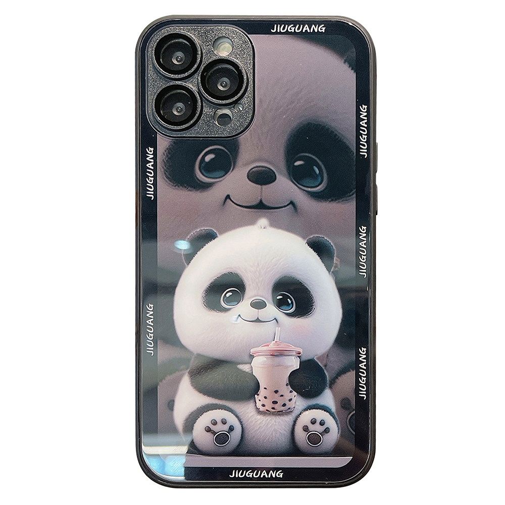 

Anti-fall-cover Für Iphone 13 Pro Milch Tee Panda Muster Druckerglas+tpu-telefonhülle Mit Linsenfilm - Schwarz, iPhone 13 Pro