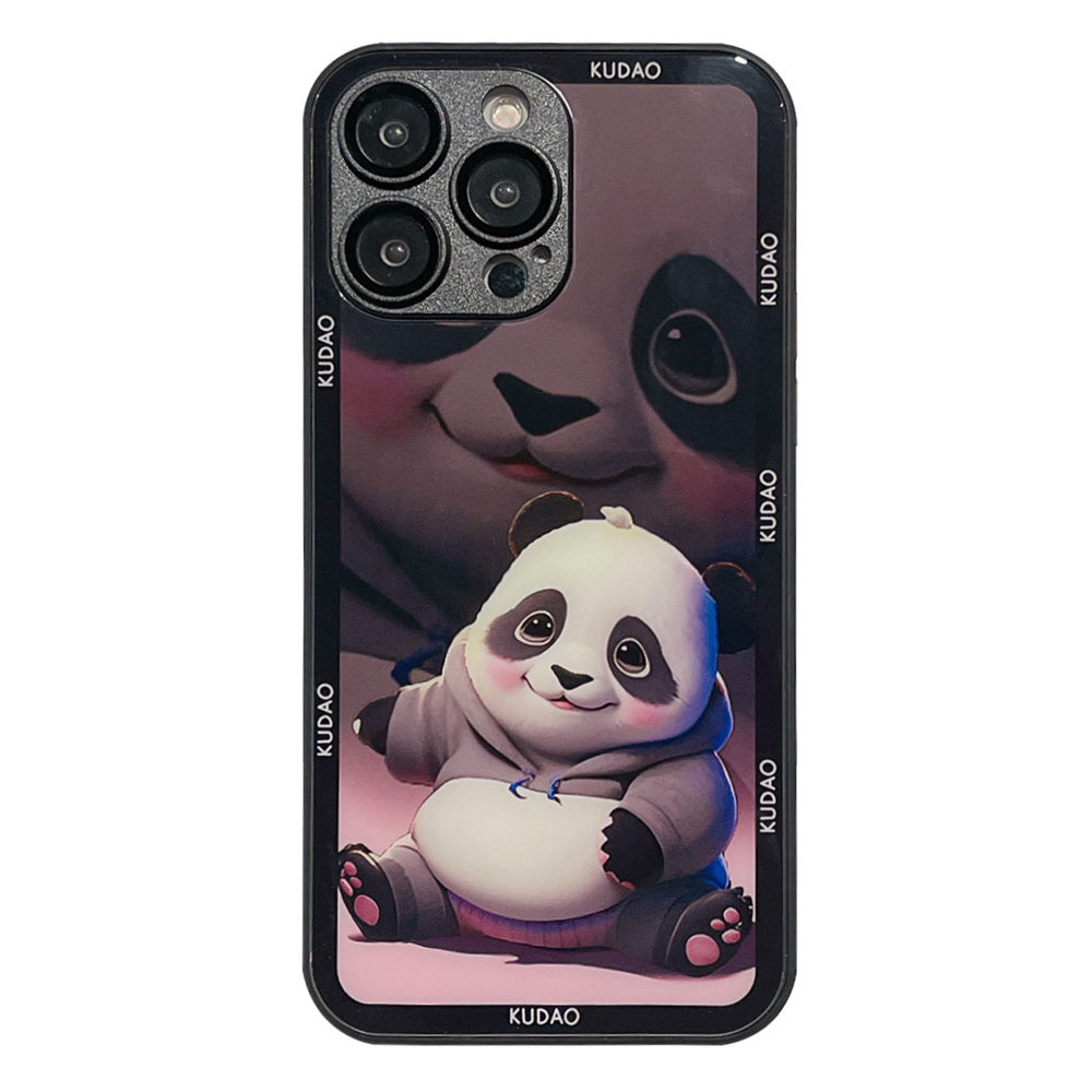 

Für Iphone 13 Pro Max Tempered Glass Back Case TPU Frame Panda Muster Telefonabdeckung Mit Objektivschutz - Fat Panda, iPhone 13 Pro Max