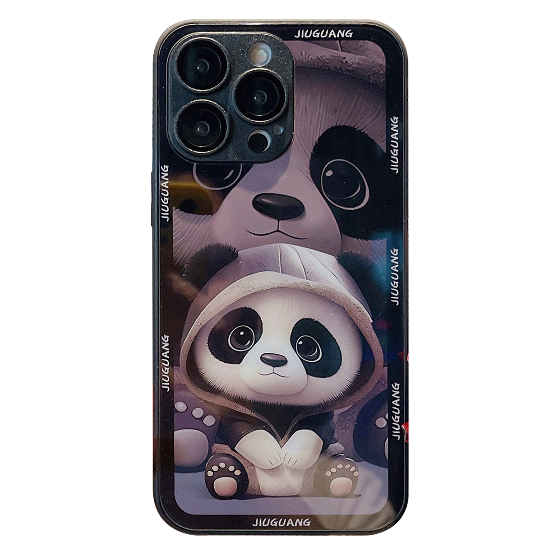 

Für Iphone 13 Pro Max Tempered Glass Back Case TPU Frame Panda Muster Telefonabdeckung Mit Objektivschutz - Black Hoodie Panda, iPhone 13 Pro Max