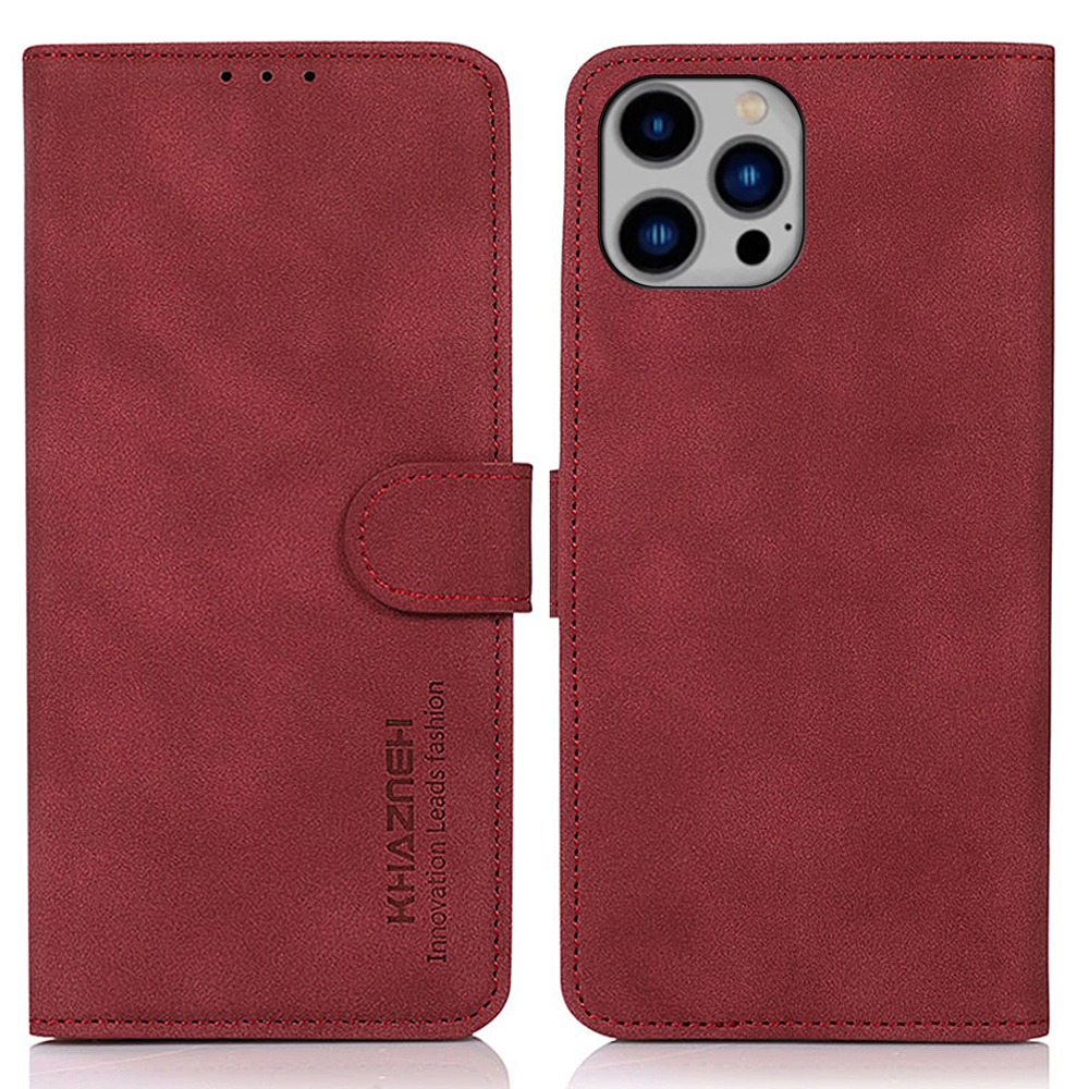 

Khazneh Für Iphone 15 Pro Strukturiertes Brieftaschenstand PU Leder Telefonhülle Anti-kratzer-flip-abdeckung - Rot, iPhone 15 Pro