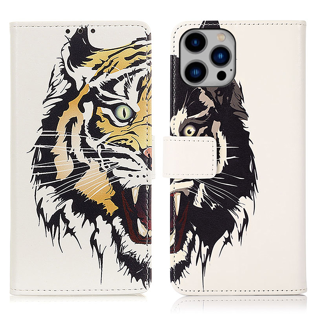 

Für Das Iphone 15 Pro PU Leder Brieftaschenhülle Muster Druckständer Anti-drop-telefonabdeckung - Tiger, iPhone 15 Pro