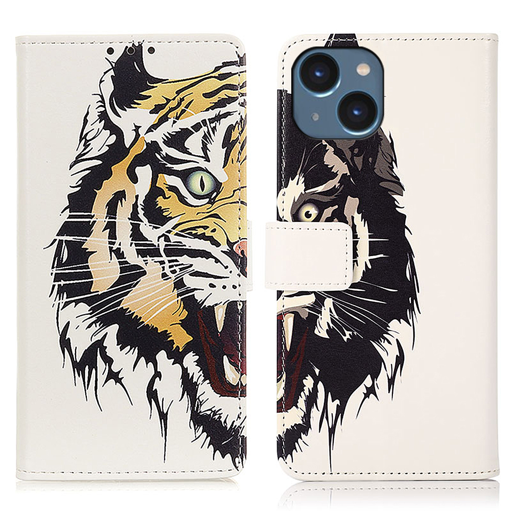 

PU Ledermuster Druckkoffer Für Iphone 15, Stand Wallet Wallet Full Protection Telefonabdeckung - Tiger, iPhone 15