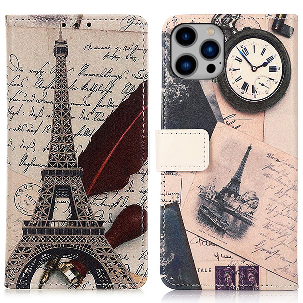 

Für Iphone 15 Pro Max Muster Druckleder -handy -hülle Mobiltelefone Brieftasche Deckung - Turm Und Feder, iPhone 15 Pro Max