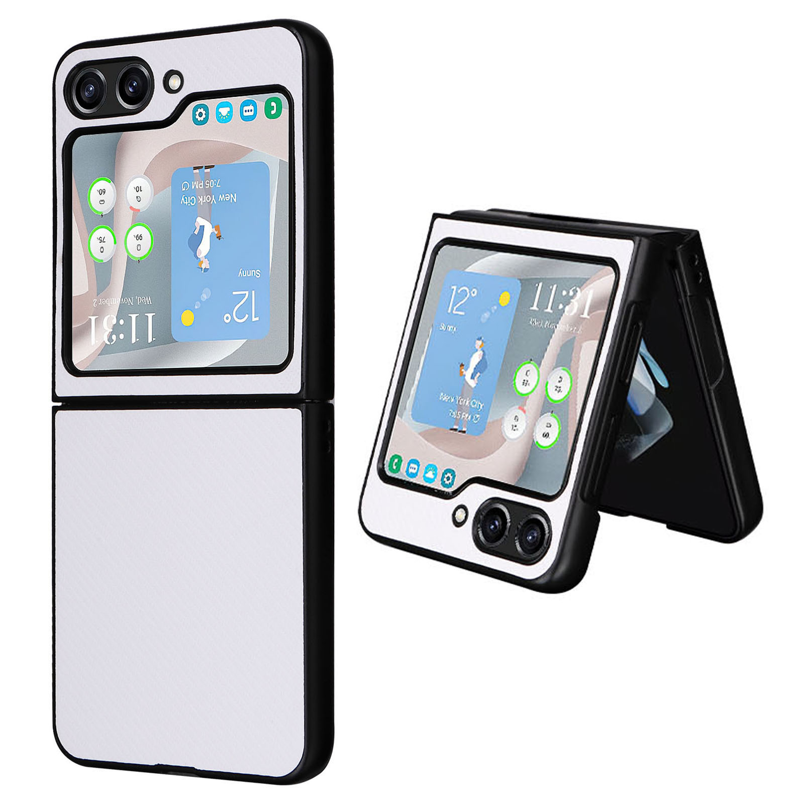 

Für Samsung Galaxy Z Flip5 5G Carbonfaser Textur Hülle PU Leder+pc -schutzabdeckung - Weiss, Galaxy Z Flip5 5G