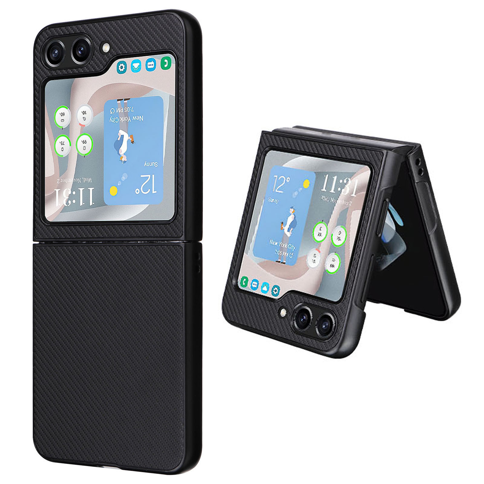 

Für Samsung Galaxy Z Flip5 5G Carbonfaser Textur Hülle PU Leder+pc -schutzabdeckung - Schwarz, Galaxy Z Flip5 5G