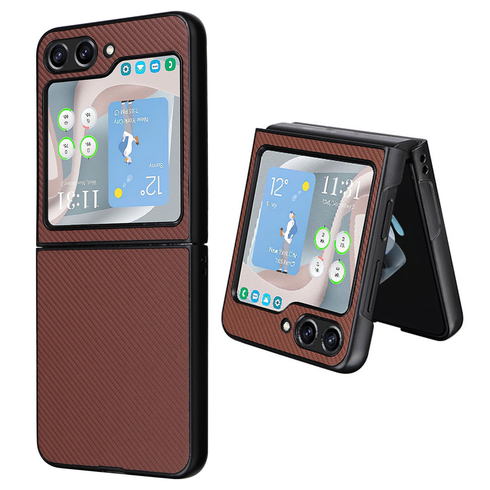 

Für Samsung Galaxy Z Flip5 5G Carbonfaser Textur Hülle PU Leder+pc -schutzabdeckung - Braun, Galaxy Z Flip5 5G
