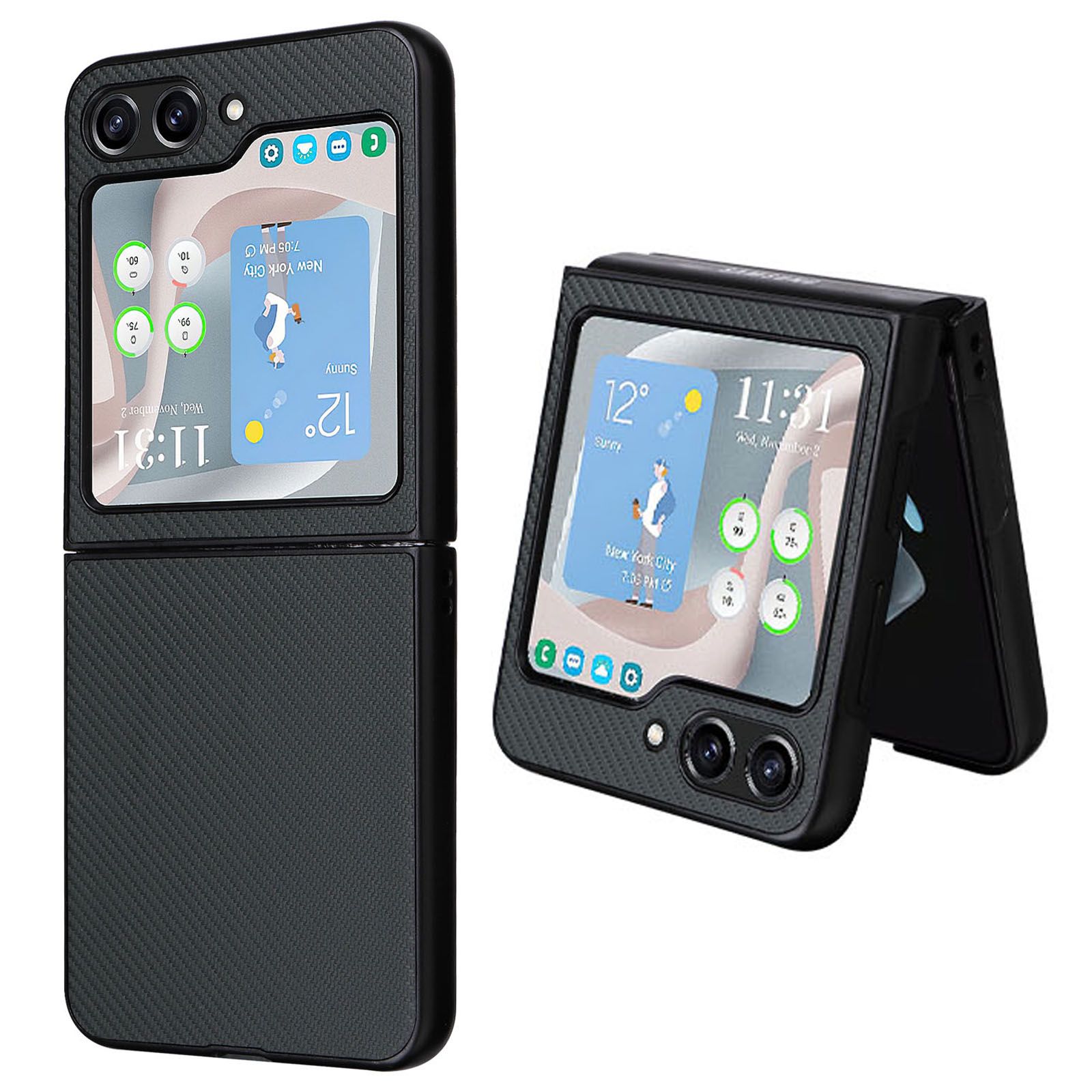 

Für Samsung Galaxy Z Flip5 5G Carbonfaser Textur Hülle PU Leder+pc -schutzabdeckung - Grün, Galaxy Z Flip5 5G