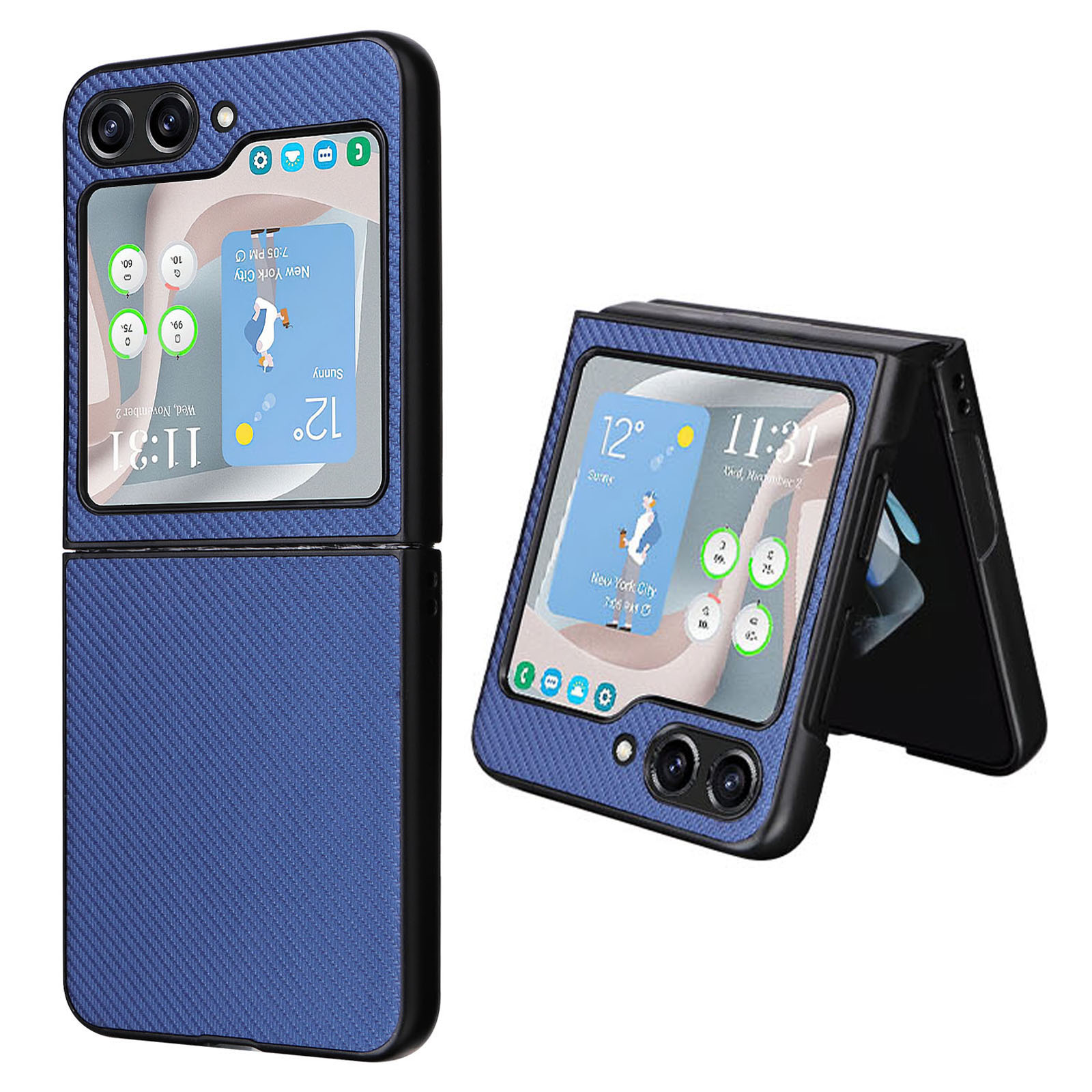 

Für Samsung Galaxy Z Flip5 5G Carbonfaser Textur Hülle PU Leder+pc -schutzabdeckung - Blau, Galaxy Z Flip5 5G