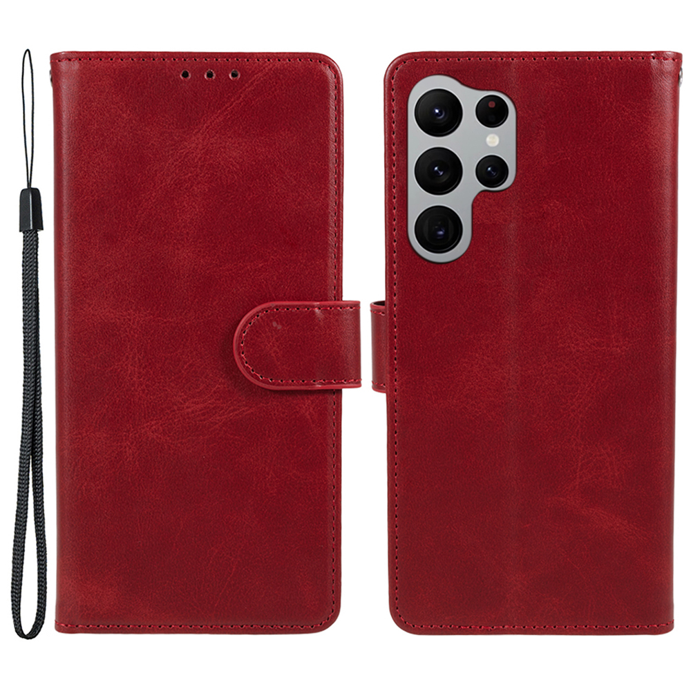 

Für Samsung Galaxy S22 Ultra 5G Kalb Textur Hülle Magnetverschluss Leder Brieftasche Abdeckung - Rot, Galaxy S22 Ultra 5G
