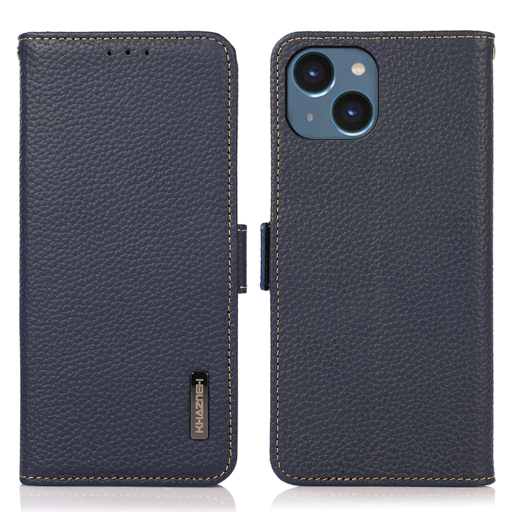 

Khazneh Für Iphone 15 Plus Rfid Blockieren Echte Kuhleder -hülle Handy -ständer Brieftasche Abdeckung - Blau, iPhone 15 Plus