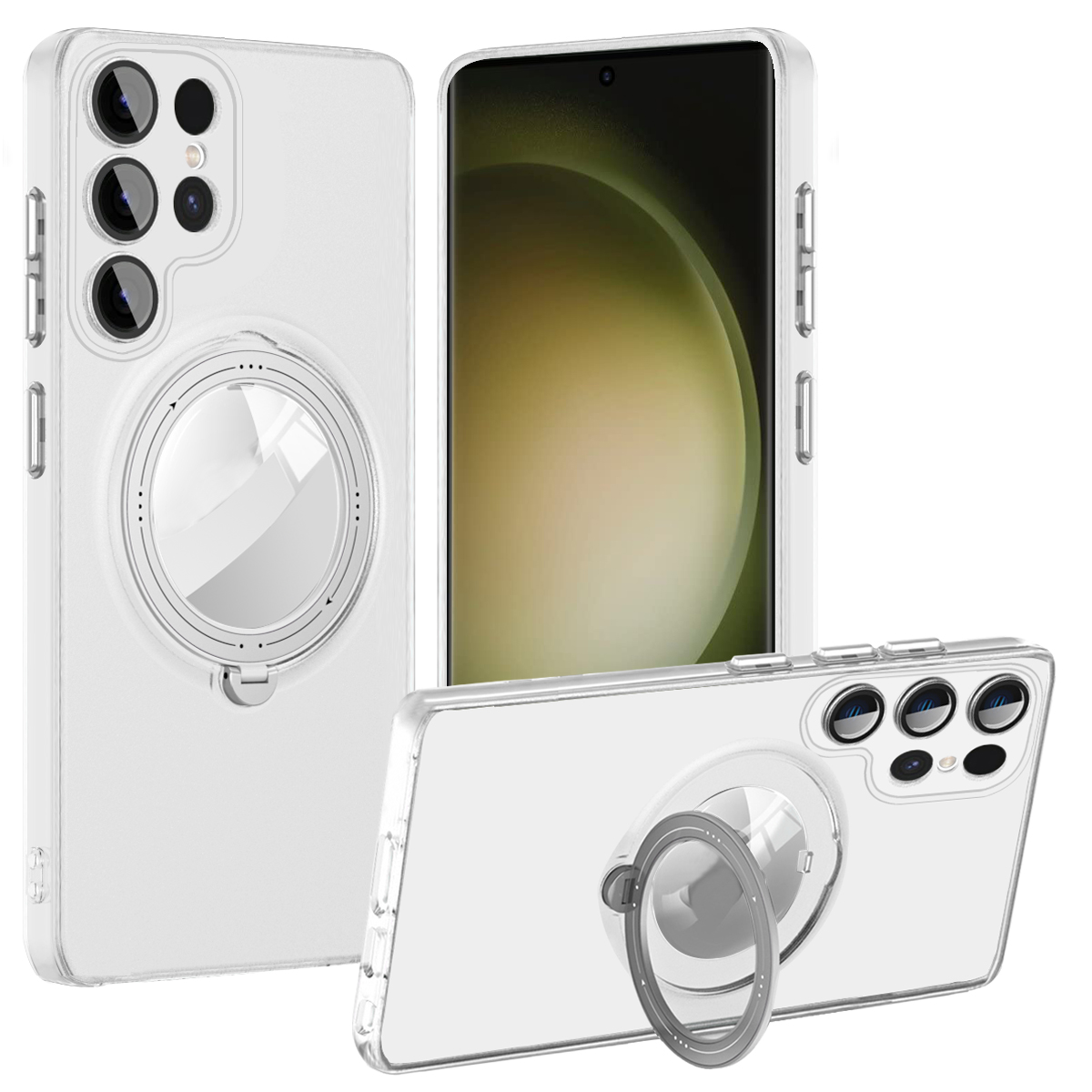 

Für Samsung Galaxy S23 Ultra Magnetic Phone Case PC+TPU -abdeckung Mit Konvexem Linsenring -kickstand - Transparent, Galaxy S23 Ultra