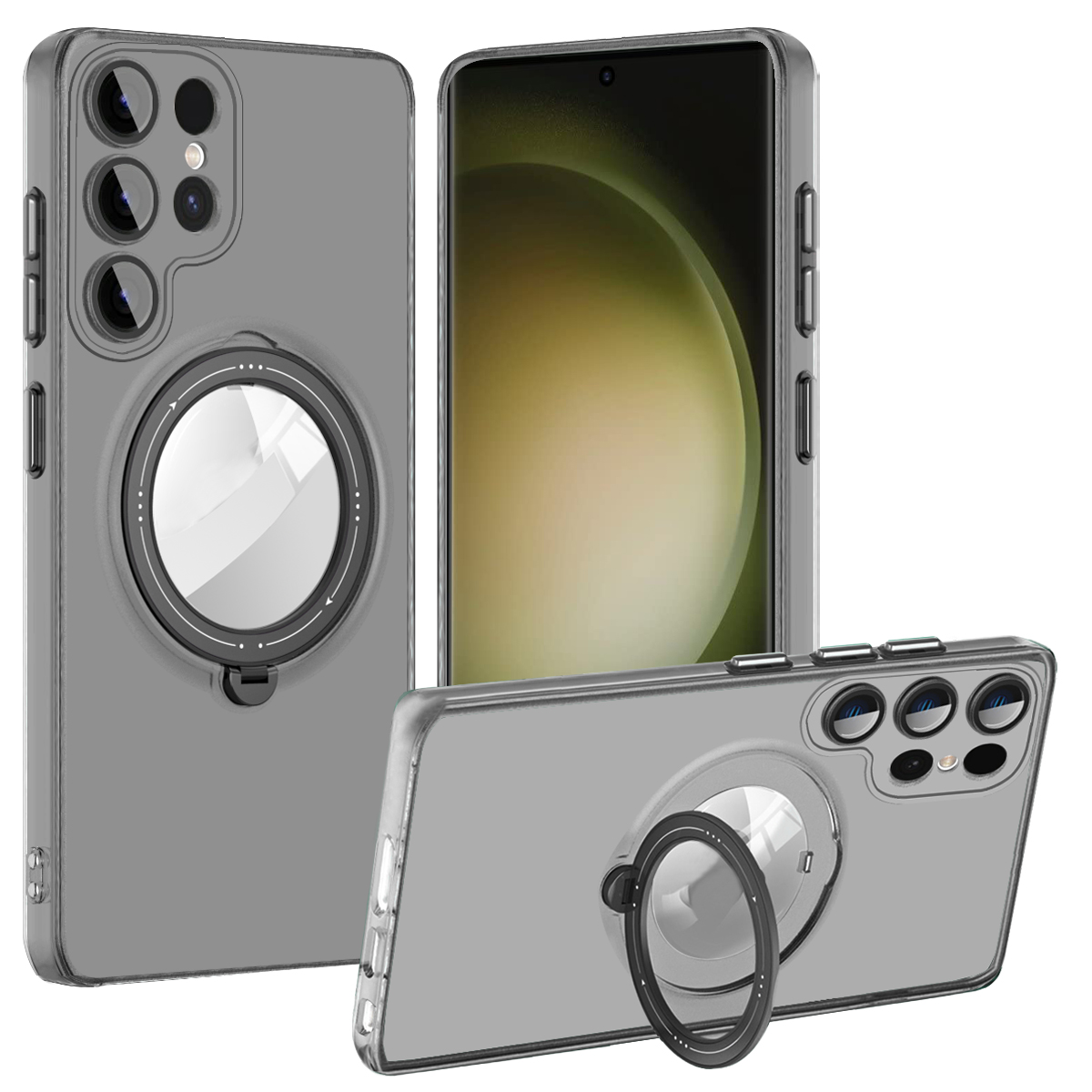 

Für Samsung Galaxy S23 Ultra Magnetic Phone Case PC+TPU -abdeckung Mit Konvexem Linsenring -kickstand - Schwarz, Galaxy S23 Ultra