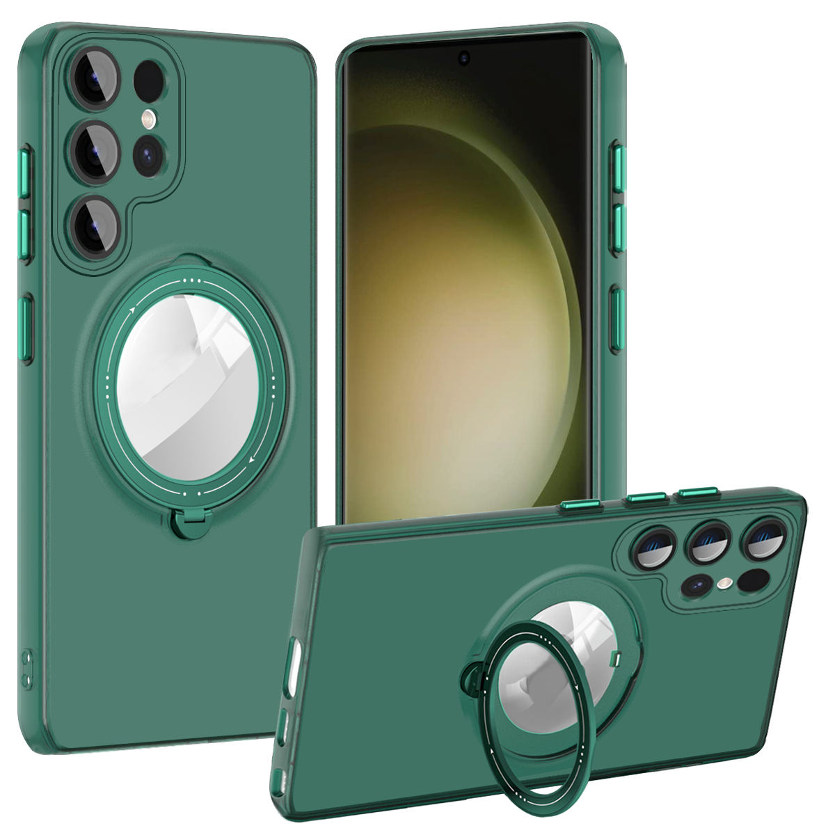 

Für Samsung Galaxy S22 Ultra 5G Magnetic Phone Case Konvexe Linsenring -kickstand -pc+tpu -telefonabdeckung - Schwarzgrün, Galaxy S22 Ultra 5G