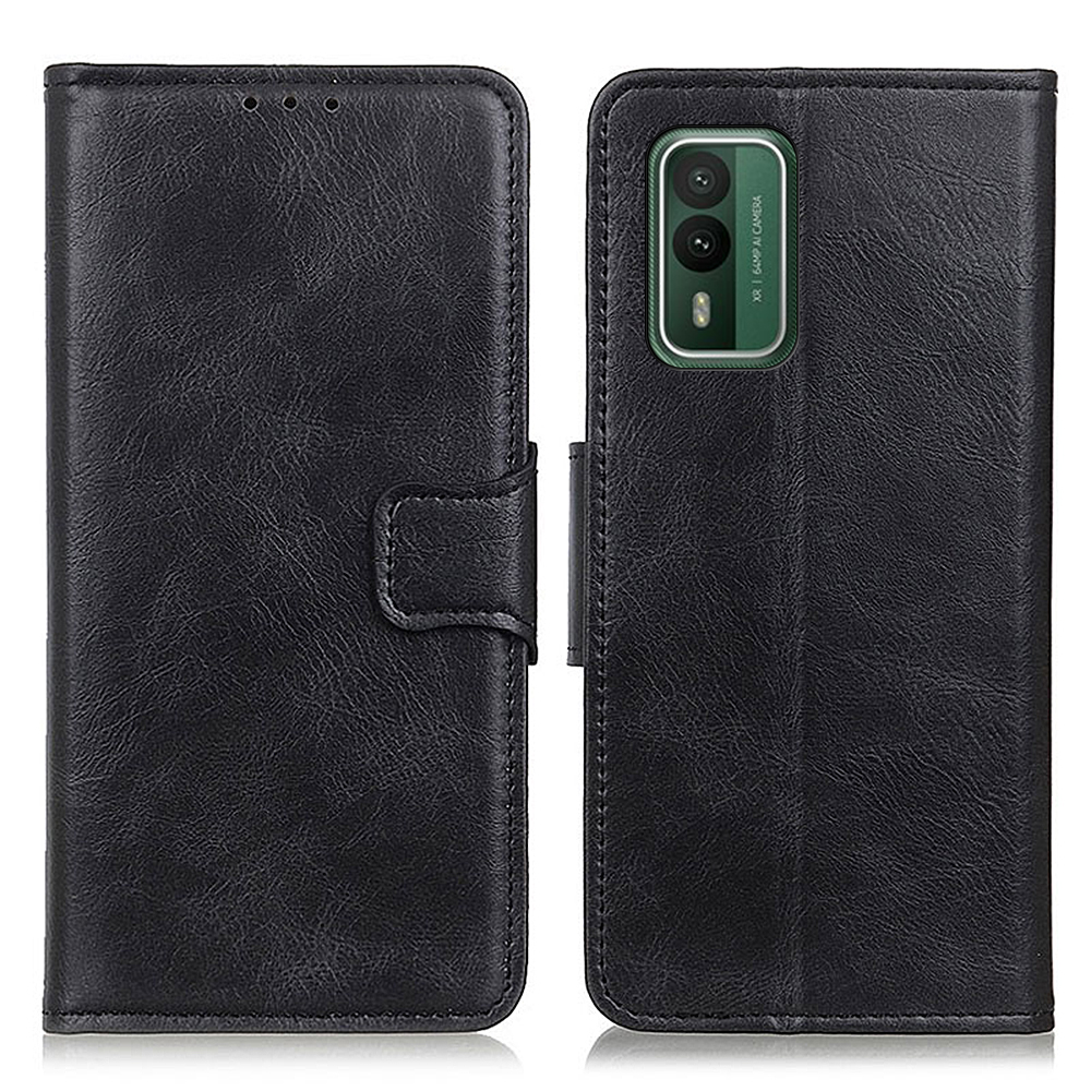 For Nokia XR21 PU Leather Flip Folio Case Crazy Horse Texture Wallet Stand Phone Cover - Black