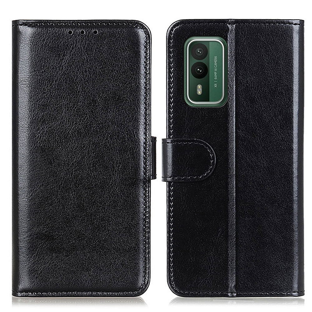 For Nokia XR21 PU Leather Crazy Horse Texture Folio Case Wallet Stand Flip Phone Cover - Black