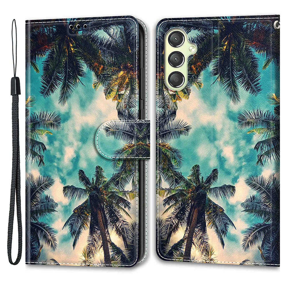 

Für Samsung Galaxy A24 4G Stand Phone Hoffnotterhalter PU Ledermuster Gedrucktes Abdeckung Mit Riemen - Kokosnussbaum, Galaxy A24 4G