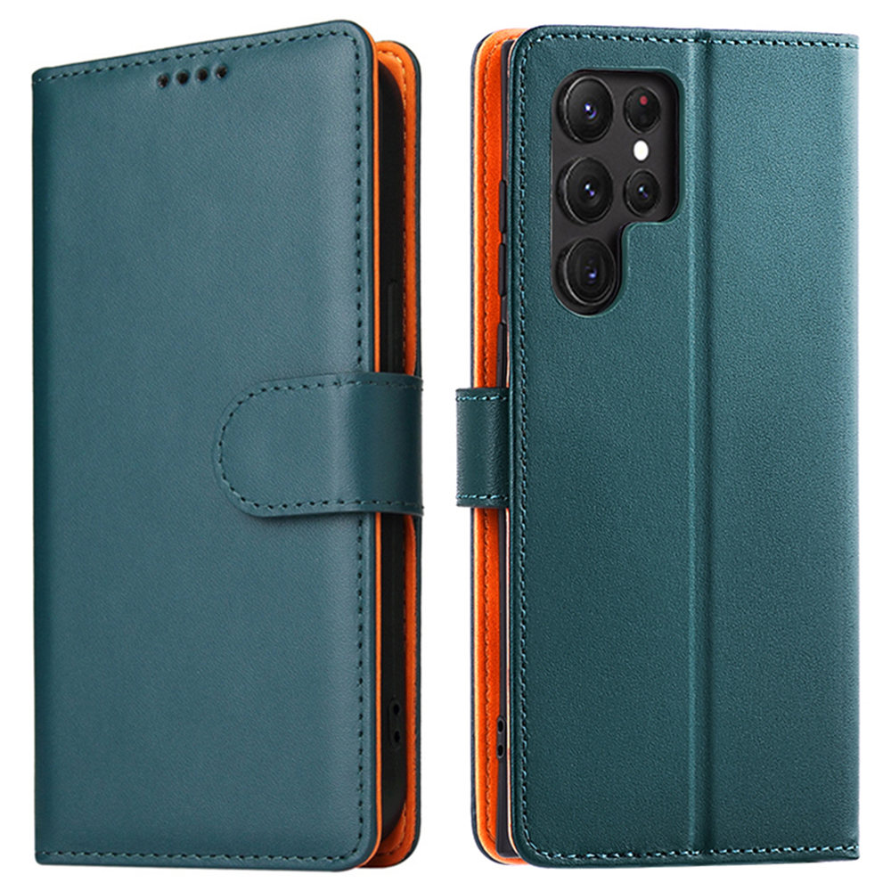 

Für Samsung Galaxy S23 Ultra Vollständig Verpackt PU Leder Flip Wallet Wallet Faltbares Stand Telefonabdeckung - Grün, Galaxy S23 Ultra