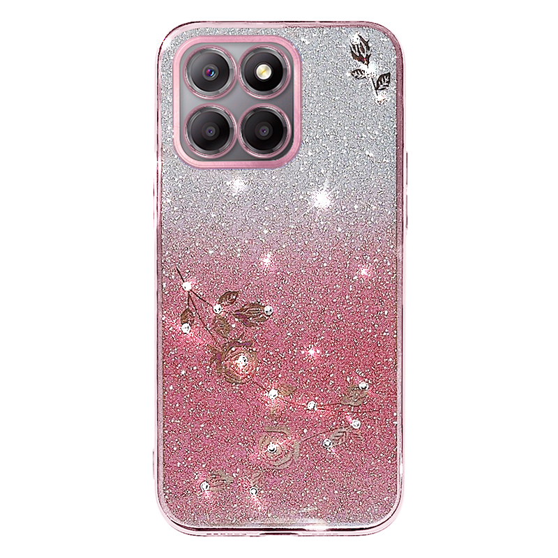 

Für Ehre X8 5g / X6 4g / 70 Lite 5G Strass -blumenhülle Hülle Glitzer -gradient TPU -abdeckung - Roségold, Honor X8 5G